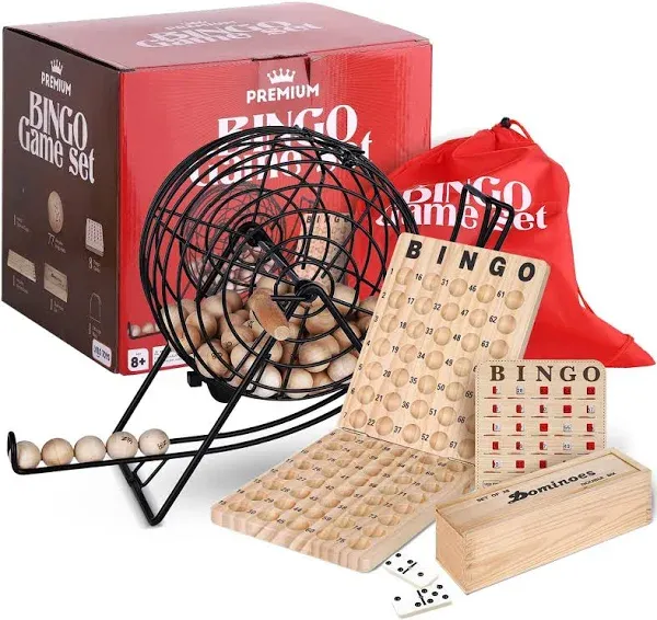 Professional Deluxe Bingo Game Set – Bundle with Dominoes Set – Bingo Balls w...