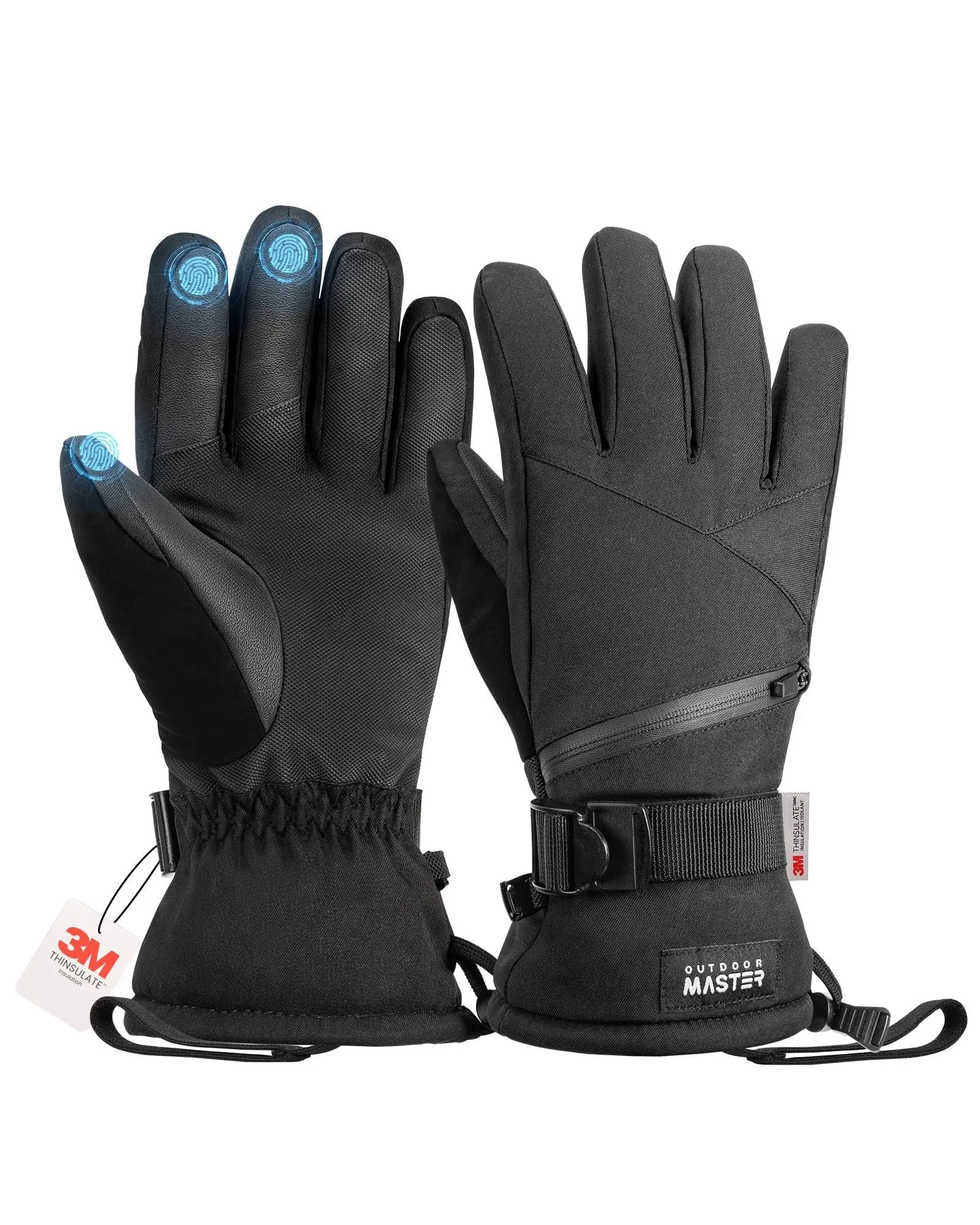 3M Thinsulate Waterproof Ski Gloves For Men & Women, Black / M