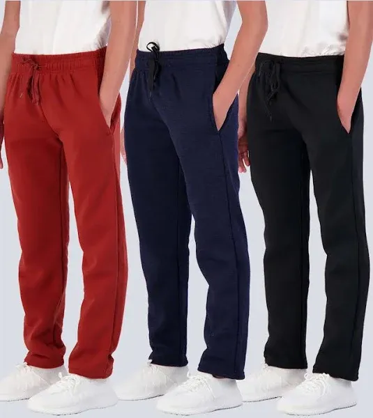 Real Essentials 3 Pack Boys' Tech Fleece Open Bottom Sweatpants with Pockets