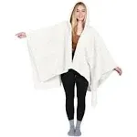  Women&#039;s Poncho Cape, Sherpa Cloak Coat, Snuggly Hooded Wearable Blanket, White