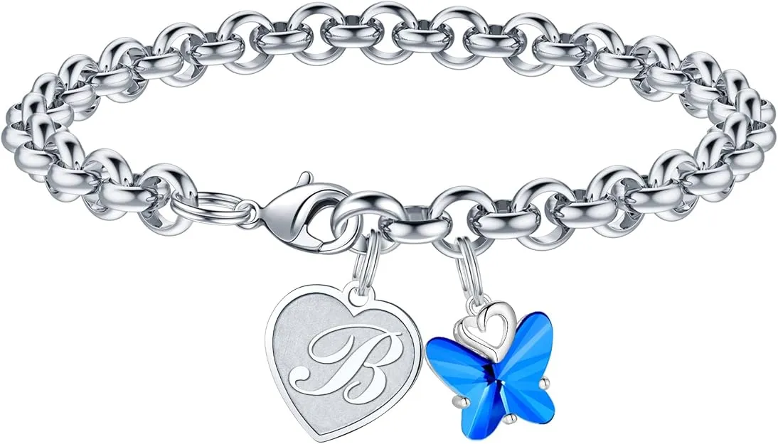 Girls IEFWELL Butterfly Heart Initial Charm