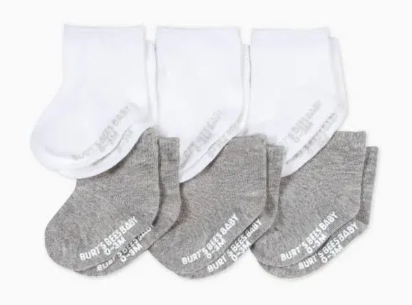 Burt's Bees Baby Solid Organic Cotton Baby Crew Socks 6 Pack 2-3