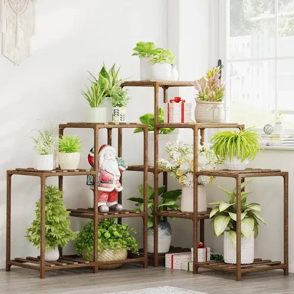 Bamworld Outdoor Plant Stand Indoor Corner Plant Shelf 11 Potted Large Plant Holder