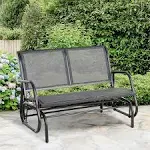 Outsunny 2 Person Outdoor Glider Bench, Patio Double Swing Rocking Chair Loveseat W Powder Coated Steel Frame For Backyard Garden Porch, Gray Grey Steel