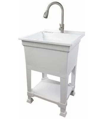 Glacier Bay 24" W x 24" D x 35" H Freestanding White Laundry Sink with