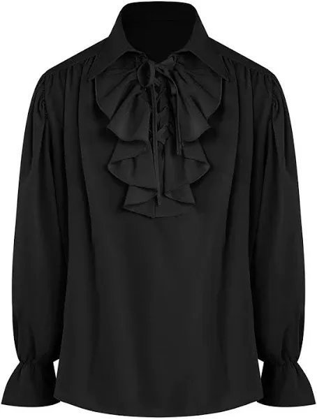 Steampunk Ruffled Medieval Halloween Costume Vintage Lapel Men Pirate Shirt Tops