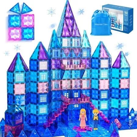 FunMagic KBZS-102 102pcs Frozen Castle Magnetic Tiles 3D Diamond Building Blocks