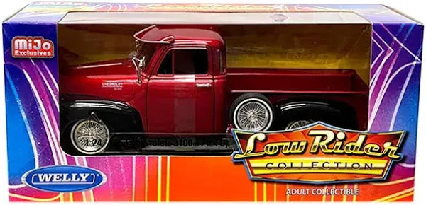 1953 Chevrolet 3100 Pickup Truck Lowrider Red Metallic and Black Two-Tone Low Rider Collection 1/24 Diecast Model Car by Welly