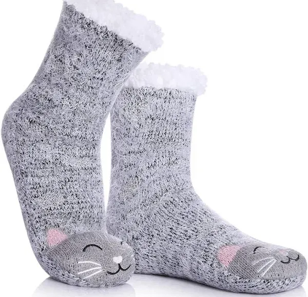 Women's Fluffy Fuzzy Fleece Slipper Socks with Grippers