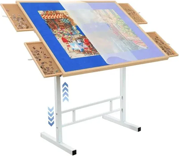 Jigsaw Puzzle Table 1500 Pieces,Adjustable Height&Up Puzzle Board with Cover and 4 Drawers,34×26in Puzzle Tables for Adults,Puzzle Board with Cover