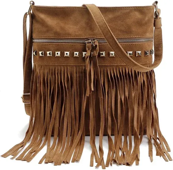 RARITYUS Women Faux Suede Crossbody Shoulder Bag Fringe Weave Tassel Messenger Handbag