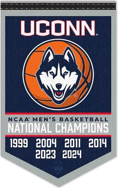 Connecticut Huskies 6 Time 6X Basketball National Champions Banner