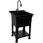 UTILITYSINKS Plastic 24" Freestanding Compact Workshop Utility Tub Sink, Black