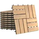 Costway 10 Pcs 12" x 12" Acacia Wood Interlocking Check Deck Tiles