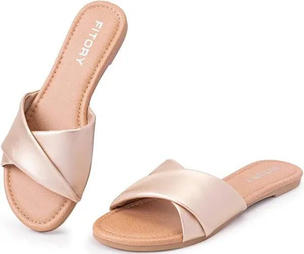 FITORY Women's Leather Flat Sandals