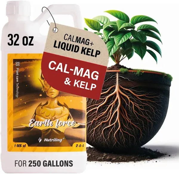 Cal Mag for Plants. Boost Your Plants Health. Earth Force 2-0-0 CalMag Fertilizer with add it Liquid Kelp and Seaweed Plant Nutrients Perfect for Soil, Coco Coir, and Hydroponic Garden Nutrients. 32OZ