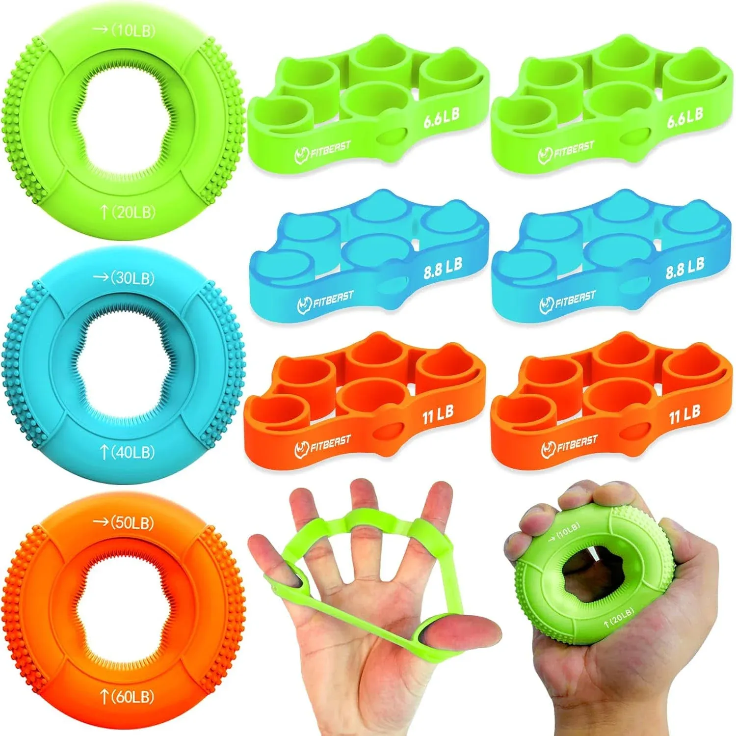 FitBeast Grip Strength Trainer, Finger Exerciser, Forearm Strengthener 9-Piece ...