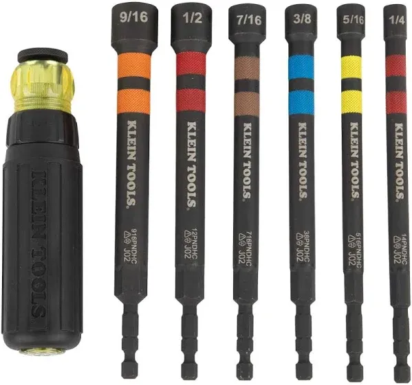 Klein Tools Klein 32950 Hollow Magnetic Colour-Coded Ratcheting Power Nut Setters Set 7-Piece