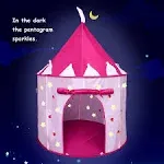 Princess Castle Play Tent with Glow in The Dark Stars Foldable Pop Up Pink Pl...