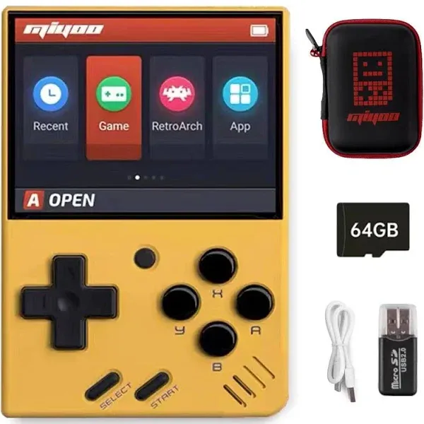 Miyoo Mini V4 Handheld Video Game Console, 2.8 inch IPS Screen Retro Video with 128GB Card & 11000+ Games, Built in Open Source System Portable Retro Game Console (Black, 128G)