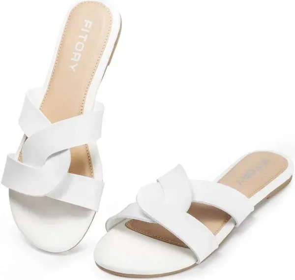 FITORY Women's Leather Flat Sandals