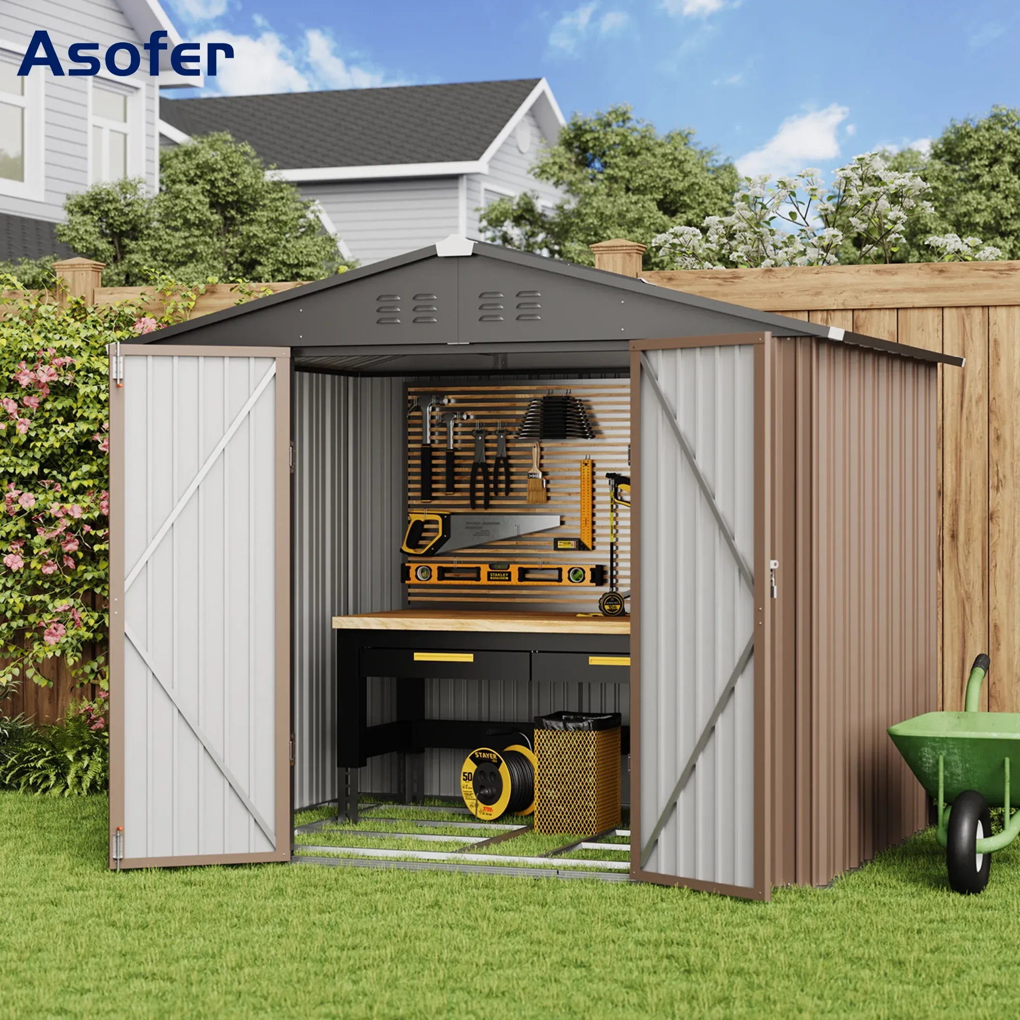 10x10 ft Outdoor Metal Storage Shed Garden Tool House