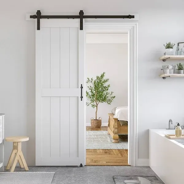 SmartStandard 30 x 84 inch White Sliding MDF Barn Door