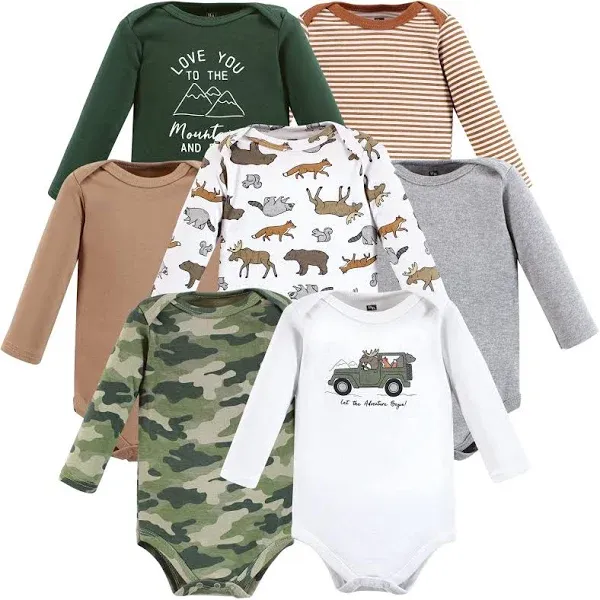 Hudson Baby Boys 7-Pack Long-Sleeve Cotton Bodysuits