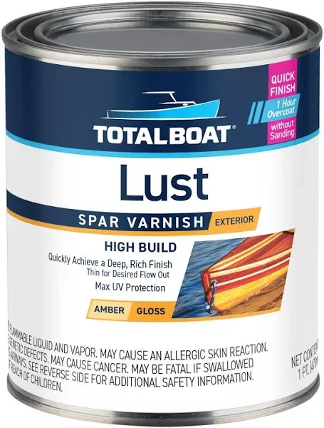 TotalBoat Lust Marine Varnish, High Gloss and Matte Finish for Wood