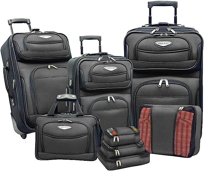 Travel Select Amsterdam Expandable Rolling Upright Luggage, Gray, 8-Piece Set