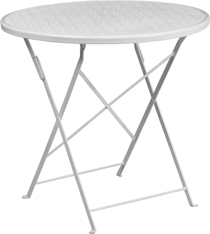 Flash Furniture 30 in. Round White Indoor & Outdoor Steel Folding Patio Table