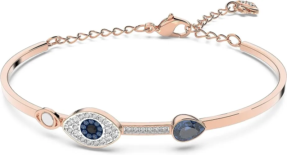 SWAROVSKI Women's Symbolic Evil Eye Bangle Bracelet, Blue Crystal, Mixed Metal Finish, Medium