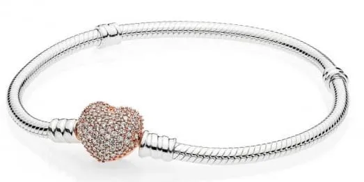 Pandora Moments Pave Heart Clasp Snake Chain Bracelet