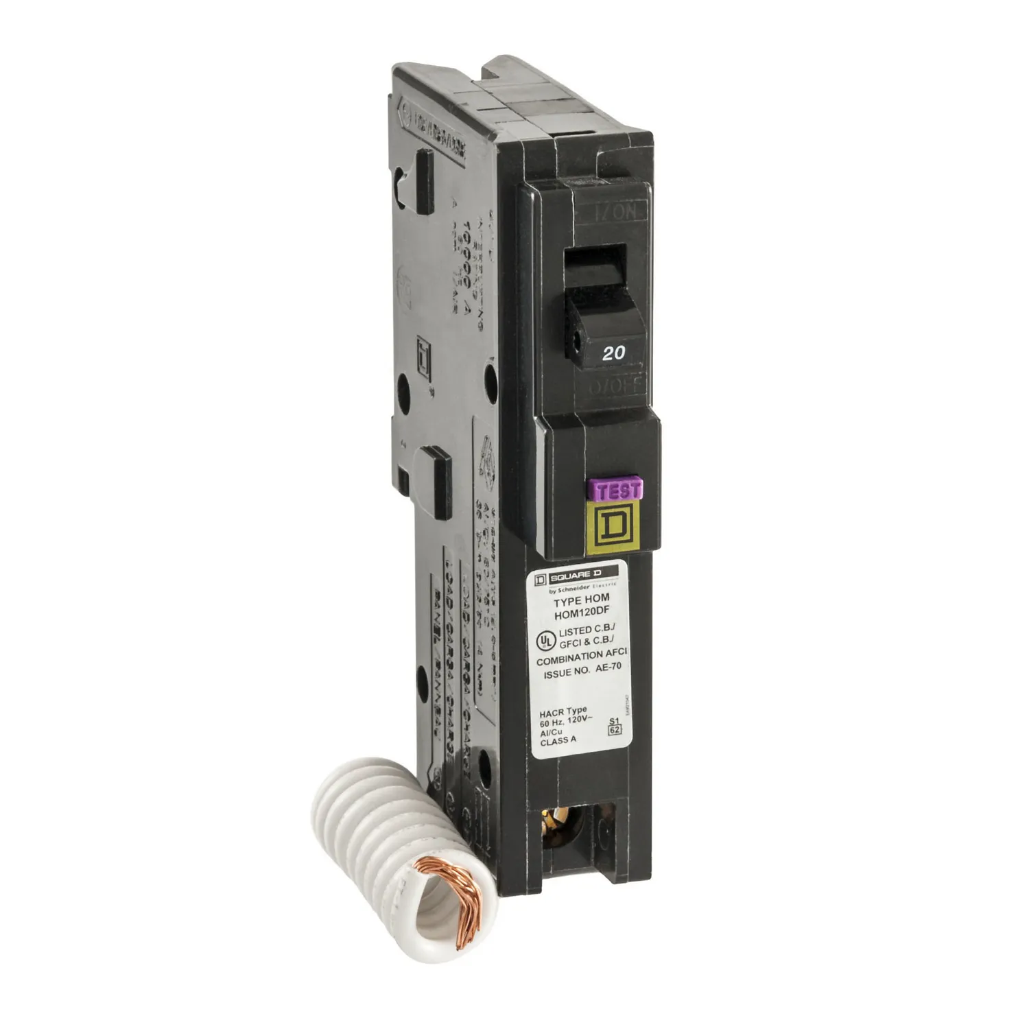 Square D - HOM120DFC - HomeLine 20 amps Dual Function (CAFCI and GFCI) Single Pole Circuit Breaker