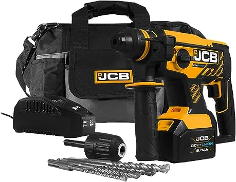 JCB Tools - 20V Cordless Brushless SDS 1x 5.0Ah Battery, Yellow, Black 