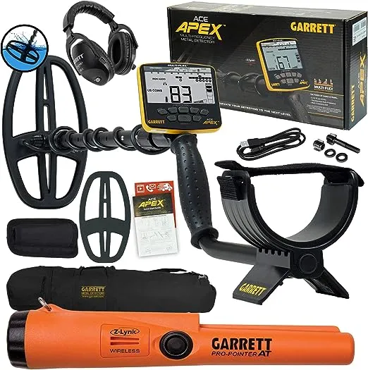 Garrett ACE APEX Detector w/ 6 x 11 DD Viper Search Coil, Z-Lynk Headphones, Pro-Pointer at Z-Lynk, and Bag