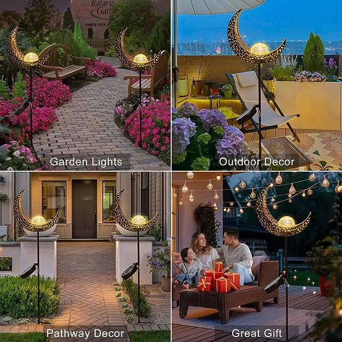 Homeimpro Garden Solar Lights Pathway Outdoor Moon Crackle Glass Globe Stake LED