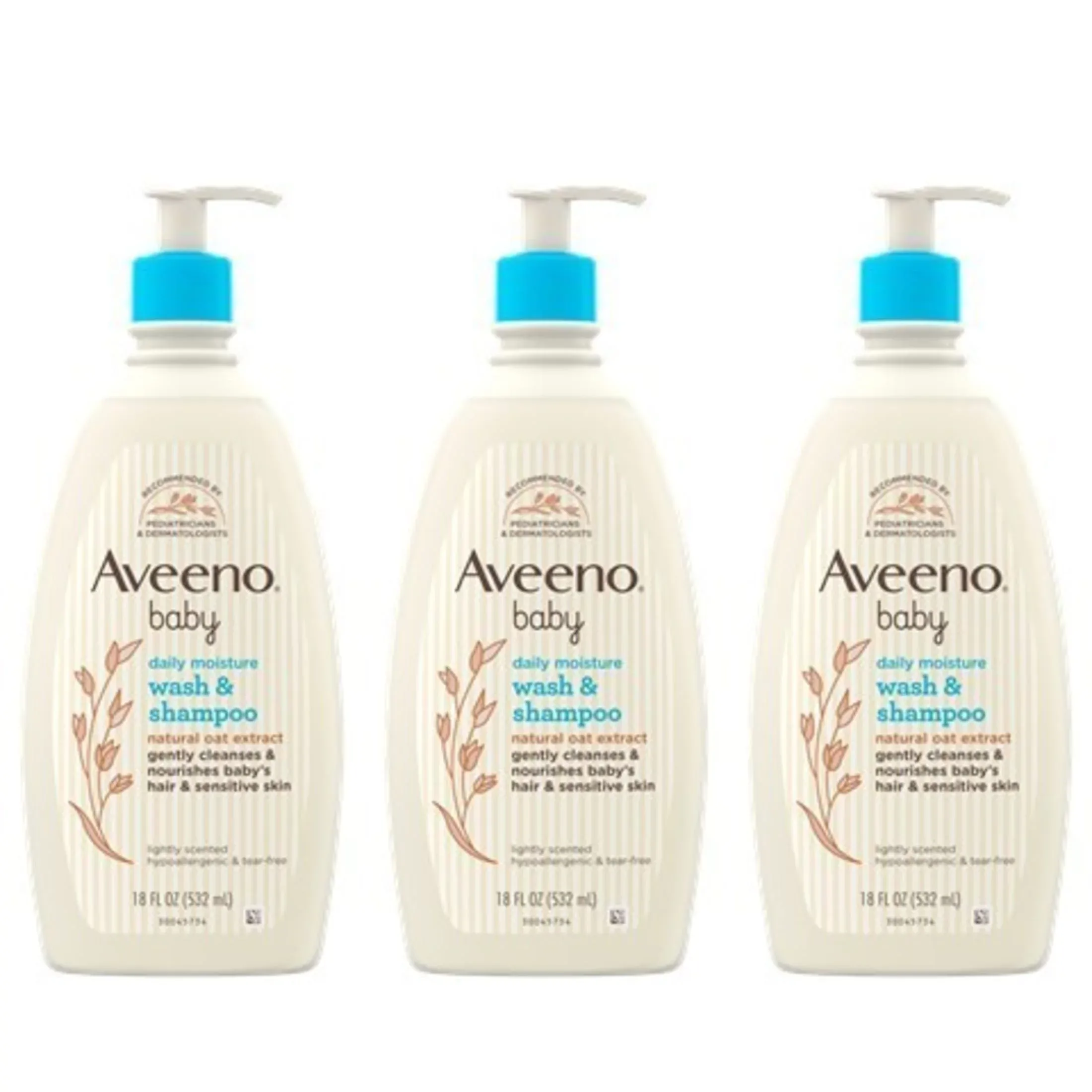 Aveeno Baby Gentle Wash & Shampoo, Natural Oat Extract, 3 x 18 fl. oz