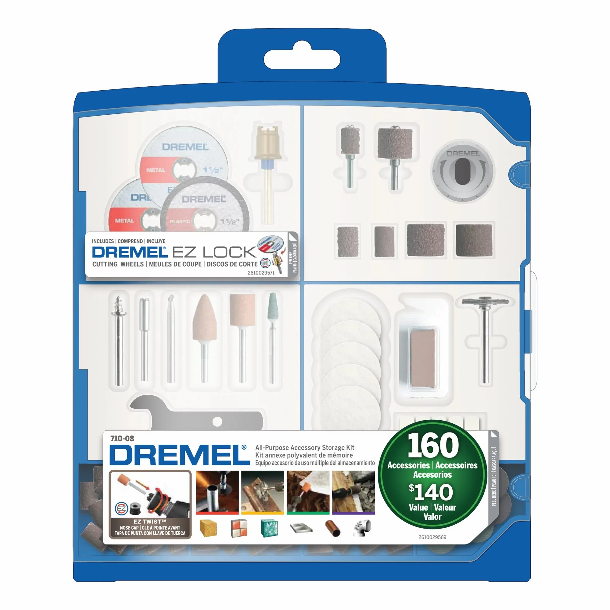 Dremel Rotary Tool Accessory Kit- 710-08- 160 Accessories- EZ Lock Technology- 1/8 inch Shank- Cutting Bits, Polishing Wheel And Compound, Sanding Disc And Drum, Carving, Sharpening, And Engraving