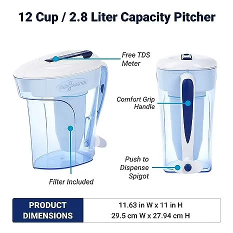 ZeroWater 12-cup Blue Plastic Water Filter PitcherZeroWater 12-cup Blue Plastic Water Filter Pitcher