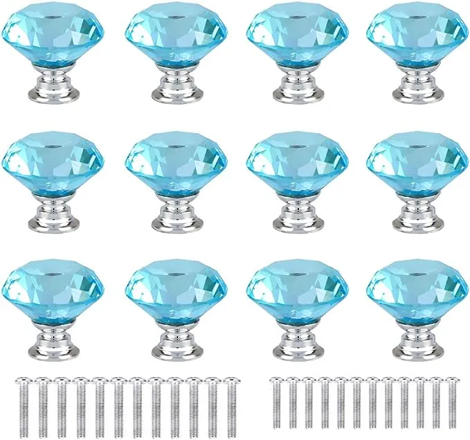 12 Pcs 30mm Diamond Shape Crystal Glass Cabinet Knobs With Screws Drawer Knob Pu