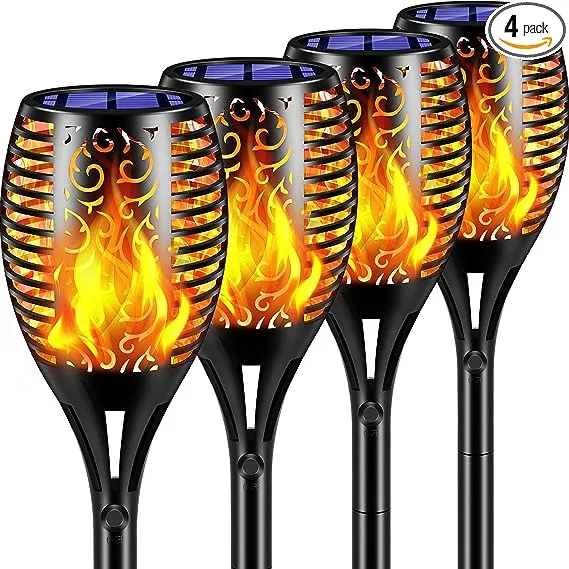 TomCare Solar Outdoor Lights 99 LED Higher & Larger Flickering Flame Solar Torch Lights 43" Waterproof Outdoor Lighting Solar Powered Pathway Lights Halloween Decorations for Garden Patio Yard, 4Pack