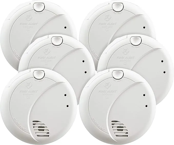 First Alert BRK 7010BFF-6 Hardwired Smoke Detector with Photoelectric Sensor and Battery Backup, 6-Pack