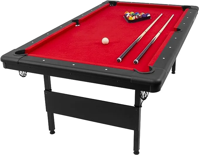 GoSports 6 ft or 7 ft Billiards Table - Portable Pool Table - Includes Full Set of Balls, 2 Cue Sticks, Chalk, and Felt Brush; Choose Your Size and Color