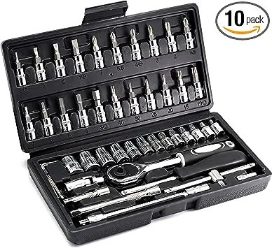 YUFANYA 46PCS 1/4 inch Drive socket Set,Metric Ratchet Wrench Set with 4-14mm CR-V Sockets,S2 Bits,Extension Bars,Mechanic Tool Kits for Household