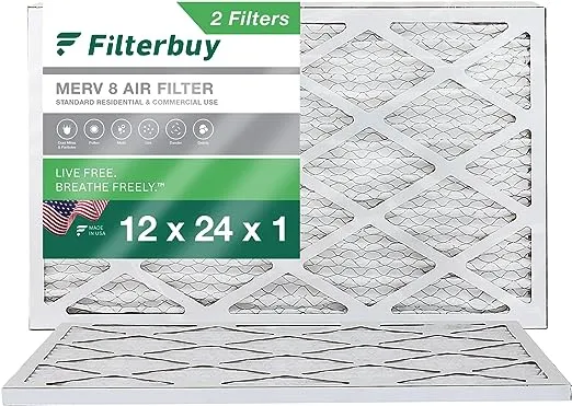 Filterbuy 12x24x1 Air Filter MERV 8 Dust Defense (2-Pack), Pleated HVAC AC Furnace Air Filters Replacement (Actual Size: 11.38 x 23.38 x 0.75 Inches)Filterbuy 12x24x1 Air Filter MERV 8 Dust Defense (2-Pack), Pleated HVAC AC Furnace Air Filters Replacemen