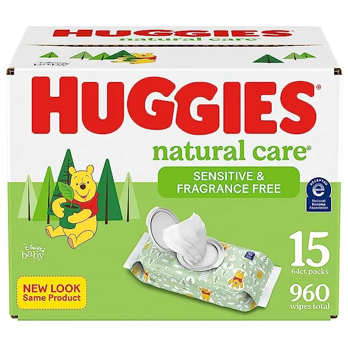 Детские влажные салфетки Huggies Natural Care Sensitive, без запаха, 2 сменных блока, всего 352 шт. (Выберите для получения дополнительных вариантов)