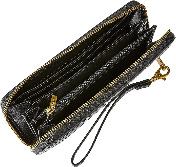 Fossil Women's Logan Leather RFID-Blocking Zip Around Clutch Wallet with Wristlet Strap for Women