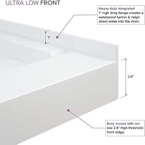 Transolid Kas-flun6030l-31 60-in x 30-in Low Profile Shower Kit with Left Hand Drain and Aging in Place Backerboards