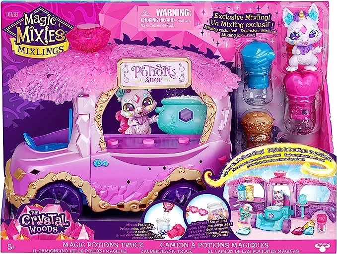 Magic Mixies Magic Potions Truck Playset. Transforms Into A Potion Shop. Create 3 Spells and Potion Surprises for Your Mixlings. Includes 1 Exclusive Mixling